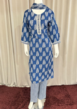 Blue Printed Kurta Pant Set with Dupatta