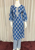 Blue Printed Kurta Pant Set with Dupatta
