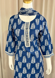 Blue Printed Kurta Pant Set with Dupatta