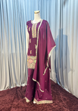 Wine Purple Embroidered Kurta Sharara Set
