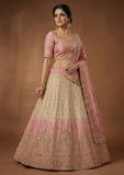 Pink & Cream Embroidered Lehenga Choli with Heavy Embroidery