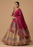 Beige with Maroon Dupatta & Multi-Color Design