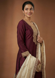 Maroon Straight Suit Set with Embroidered Dupatta