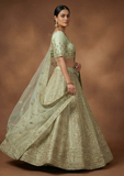 Pista Green Designer Lehenga Choli with Heavy Zari Embroidery