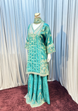 Sea Green Embroidered Kurta Sharara Set
