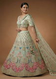Sea Green Bridal Lehenga Choli with Floral Embroidery