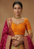 Mustard Yellow & Pink Designer Lehenga Choli with Multi-Color Weaving