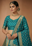 Teal Green Designer Lehenga Choli with Multi-Color Weaving & Zari Work
