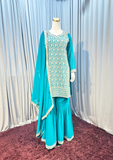 Teal Blue Heavy Embroidered Kurta Sharara Set