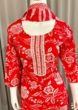 Red Printed Kurta Pant Set with Dupatta
