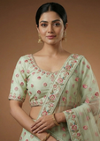 Sea Green Bridal Lehenga Choli with Floral Embroidery