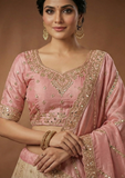 Pink & Cream Embroidered Lehenga Choli with Heavy Embroidery
