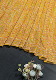 Mustard Yellow Kashmiri Work Saree with Unstitched Blouse