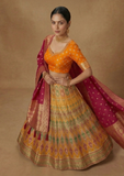 Mustard Yellow & Pink Designer Lehenga Choli with Multi-Color Weaving