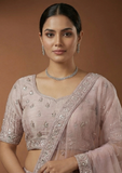 Onion Pink Embroidered Lehenga Choli with Net Dupatta