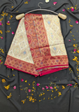 Cream & Red Art Silk Banarasi Style Saree with Rich Zari Border