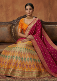 Mustard Yellow & Pink Designer Lehenga Choli with Multi-Color Weaving