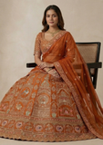 Orange Bridal Lehenga Set with Heavy Embroidery & Net Dupatta
