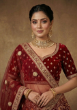 Maroon Red Bridal Lehenga Choli with Heavy Zari Embroidery
