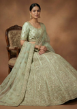 Pista Green Designer Lehenga Choli with Heavy Zari Embroidery