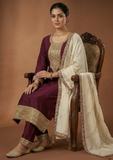 Maroon Straight Suit Set with Embroidered Dupatta