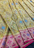 Mustard Green Art Silk Saree with Red Zari Border & Blouse