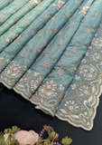 Sea Green Embroidered Saree with Unstitched Blouse