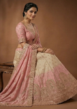 Pink & Cream Embroidered Lehenga Choli with Heavy Embroidery