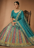 Teal Green Designer Lehenga Choli with Multi-Color Weaving & Zari Work