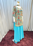 Turquoise Ethnic Printed Kurta Sharara Set