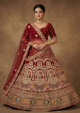 Maroon Red Bridal Lehenga Choli with Heavy Zari Embroidery