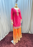 Pink Embroidered Kurta with Orange Palazzo Set