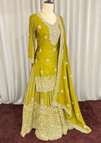 Mehndi Green Embroidered Kurta Sharara Set with Dupatta