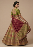 Green with Maroon Dupatta & Traditional Ethnic Printed Lehenga Choli for Women