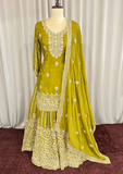 Mehndi Green Embroidered Kurta Sharara Set with Dupatta