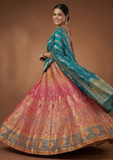 Multicolour Designer Lehenga Choli with Teal Dupatta & Zari Weaving