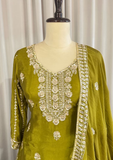 Mehndi Green Embroidered Kurta Sharara Set with Dupatta
