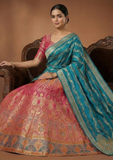 Multicolour Designer Lehenga Choli with Teal Dupatta & Zari Weaving