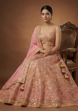 Pink Mirror Work Bridal Style Lehenga