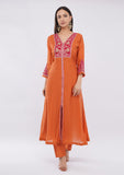 Orange Anarkali Suit for Women Party Wear Work Cutdana & Zari With Dupatta