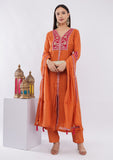 Orange Anarkali Suit for Women Party Wear Work Cutdana & Zari With Dupatta