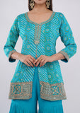 Blue Designer Sharara Suit for Women with Golden Zari Work & Dupatta