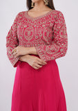 Rani Pink Heavy Wedding Party Gown for Women with Full Sleeves & Dupatta