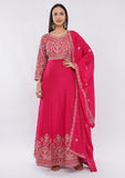 Rani Pink Heavy Wedding Party Gown for Women with Full Sleeves & Dupatta