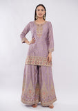 Lavender Designer Sharara Suit for Women with Multi Embroidery Work & Dupatta