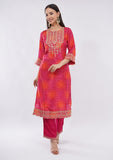 Designer Red Pant Suits for Women Wedding Wear with Rose Gold Zari Work & Dupatta