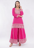 Hot Pink Party Wear Sharara Suit for Women with Golden Zari & Sequence Work
