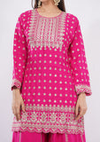 Hot Pink Party Wear Sharara Suit for Women with Golden Zari & Sequence Work