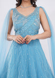 Elegant Sky Blue Designer Net Gown with Sequin Handwork
