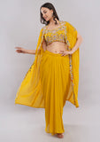 Yellow Indo Western Dress for Women with Shrug Style Dupatta & Designer Crop Top Palazzo Set